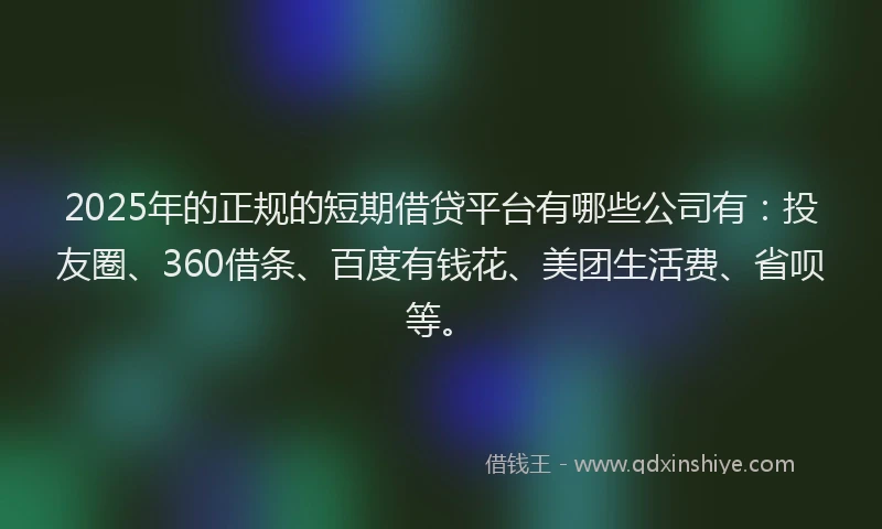2025年的正规的短期借贷平台有哪些公司有：投友圈、360借条、百度有钱花、美团生活费、省呗等。