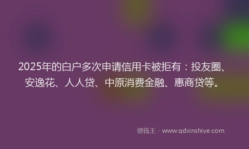 2025年的白户多次申请信用卡被拒有：投友圈、安逸花、人人贷、中原消费金融、惠商贷等。