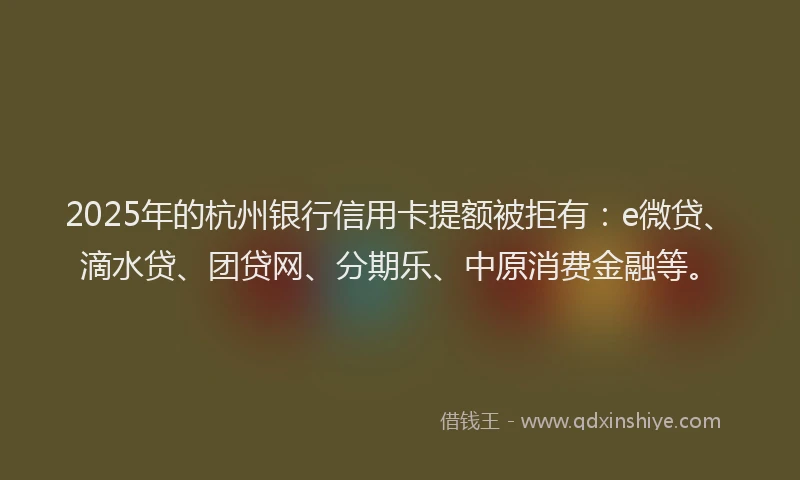 2025年的杭州银行信用卡提额被拒有：e微贷、滴水贷、团贷网、分期乐、中原消费金融等。