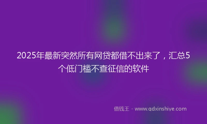 2025年最新突然所有网贷都借不出来了，汇总5个低门槛不查征信的软件