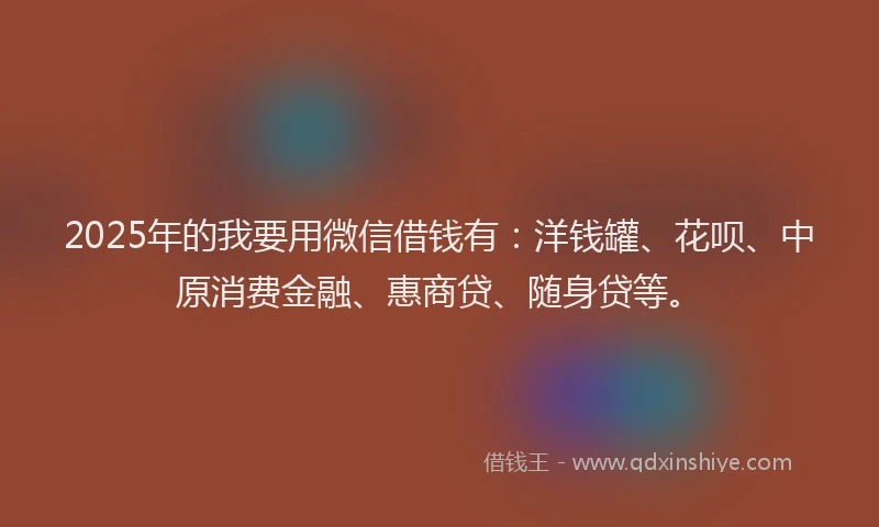 2025年的我要用微信借钱有：洋钱罐、花呗、中原消费金融、惠商贷、随身贷等。