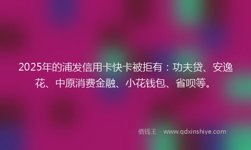 2025年的浦发信用卡快卡被拒有：功夫贷、安逸花、中原消费金融、小花钱包、省呗等。