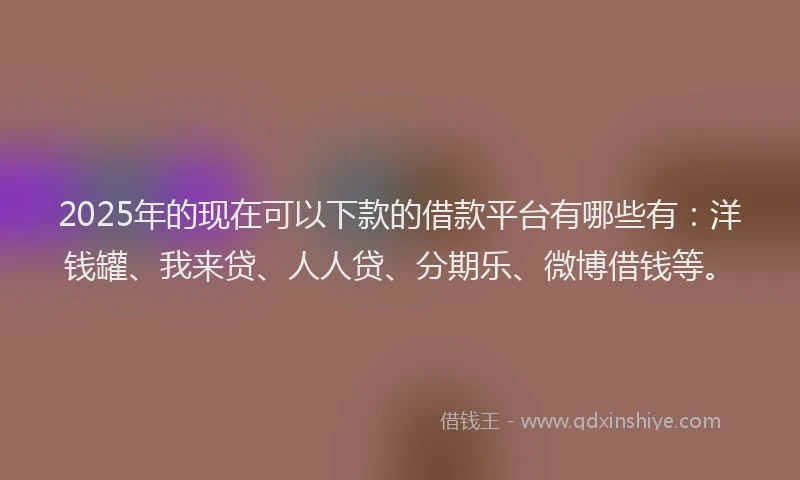 2025年的现在可以下款的借款平台有哪些有：洋钱罐、我来贷、人人贷、分期乐、微博借钱等。