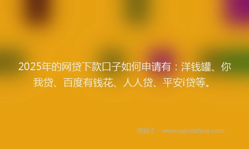 2025年的网贷下款口子如何申请有：洋钱罐、你我贷、百度有钱花、人人贷、平安i贷等。