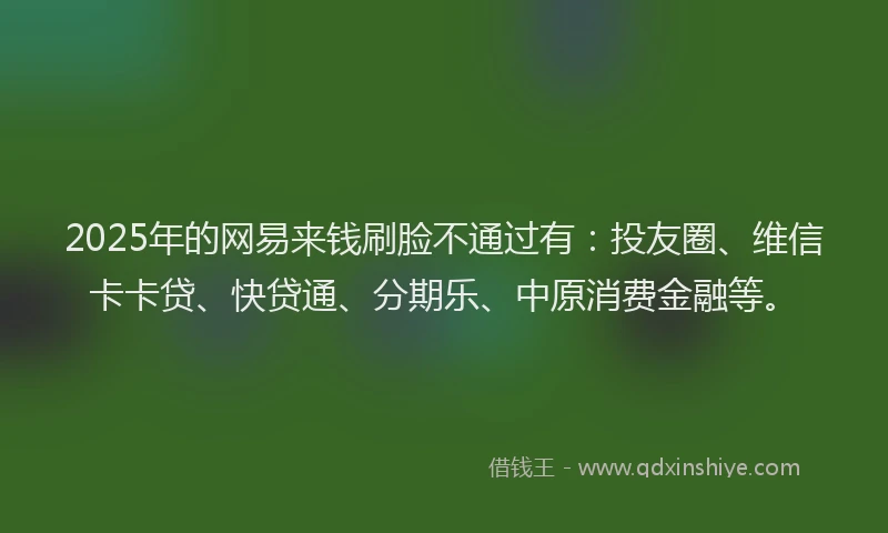 2025年的网易来钱刷脸不通过有：投友圈、维信卡卡贷、快贷通、分期乐、中原消费金融等。