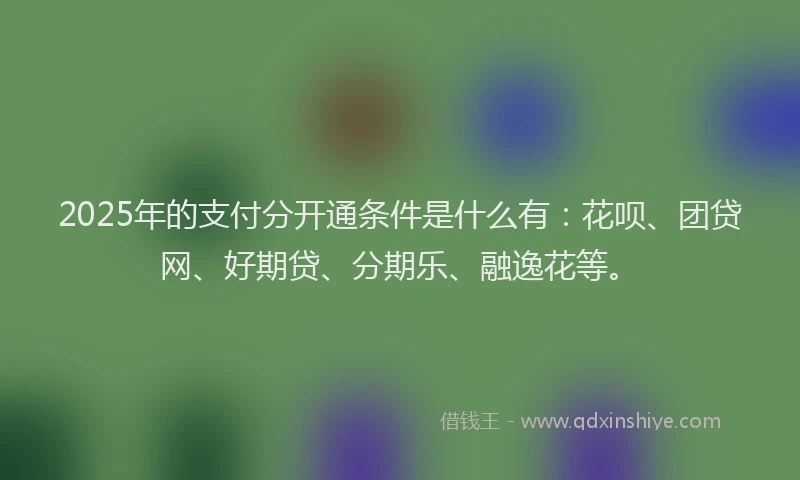2025年的支付分开通条件是什么有：花呗、团贷网、好期贷、分期乐、融逸花等。