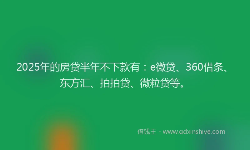 2025年的房贷半年不下款有：e微贷、360借条、东方汇、拍拍贷、微粒贷等。