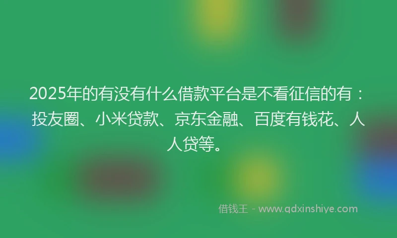 2025年的有没有什么借款平台是不看征信的有：投友圈、小米贷款、京东金融、百度有钱花、人人贷等。