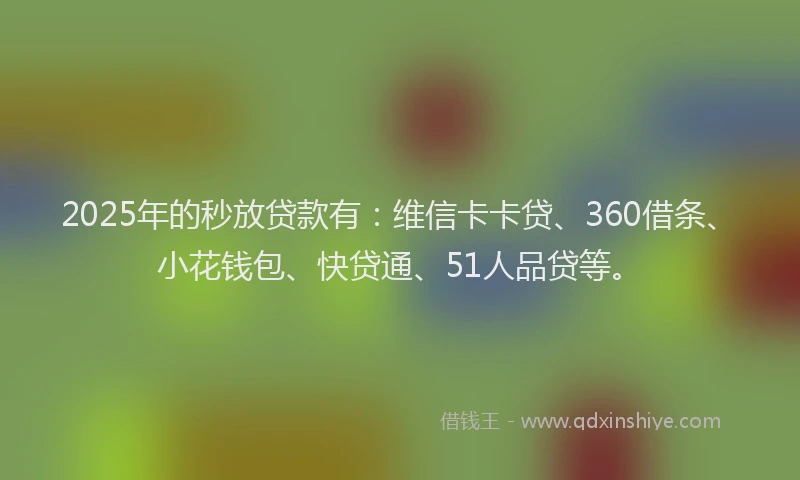 2025年的秒放贷款有：维信卡卡贷、360借条、小花钱包、快贷通、51人品贷等。