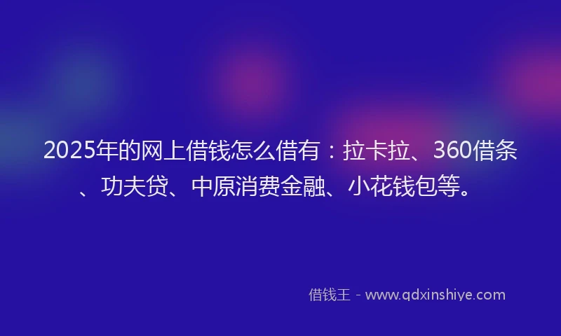 2025年的网上借钱怎么借有：拉卡拉、360借条、功夫贷、中原消费金融、小花钱包等。