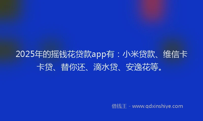 2025年的摇钱花贷款app有：小米贷款、维信卡卡贷、替你还、滴水贷、安逸花等。
