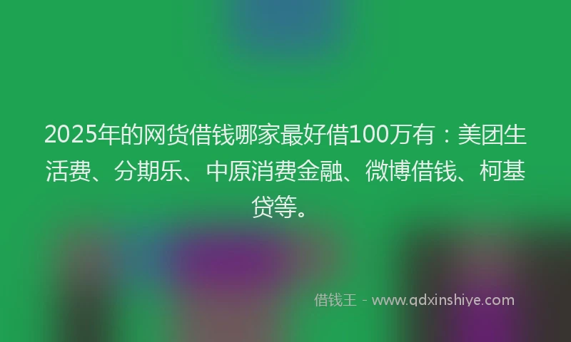 2025年的网货借钱哪家最好借100万有：美团生活费、分期乐、中原消费金融、微博借钱、柯基贷等。