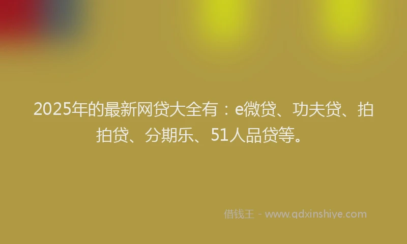 2025年的最新网贷大全有：e微贷、功夫贷、拍拍贷、分期乐、51人品贷等。