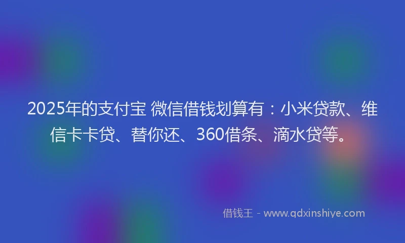 2025年的支付宝 微信借钱划算有：小米贷款、维信卡卡贷、替你还、360借条、滴水贷等。