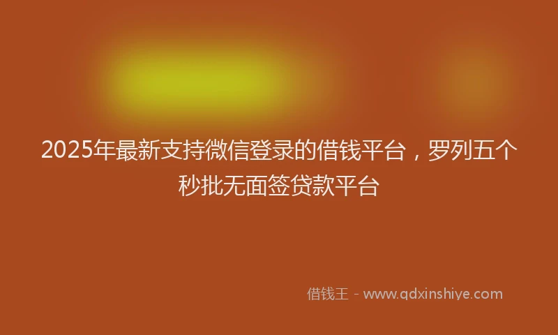 2025年最新支持微信登录的借钱平台，罗列五个秒批无面签贷款平台