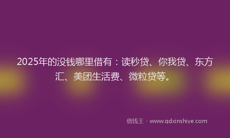 2025年的没钱哪里借有：读秒贷、你我贷、东方汇、美团生活费、微粒贷等。