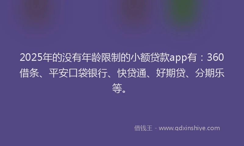 2025年的没有年龄限制的小额贷款app有：360借条、平安口袋银行、快贷通、好期贷、分期乐等。