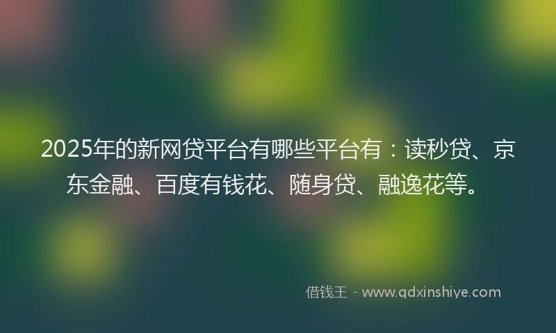 2025年的新网贷平台有哪些平台有：读秒贷、京东金融、百度有钱花、随身贷、融逸花等。
