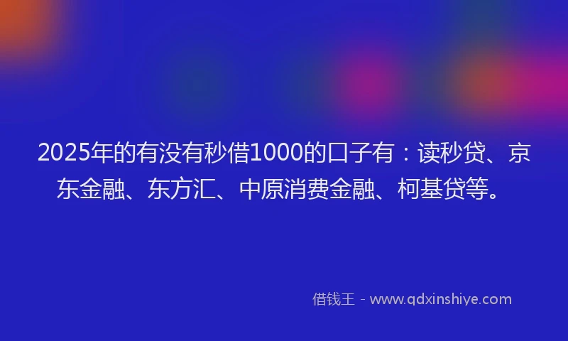 2025年的有没有秒借1000的口子有：读秒贷、京东金融、东方汇、中原消费金融、柯基贷等。