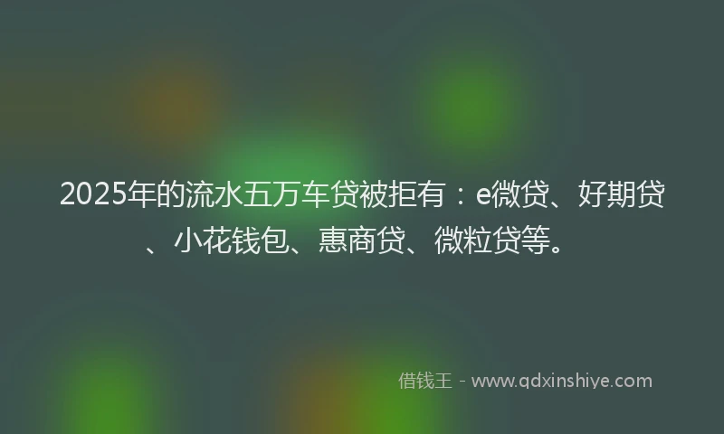 2025年的流水五万车贷被拒有：e微贷、好期贷、小花钱包、惠商贷、微粒贷等。