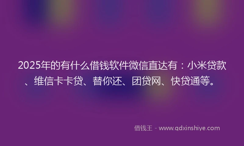 2025年的有什么借钱软件微信直达有：小米贷款、维信卡卡贷、替你还、团贷网、快贷通等。