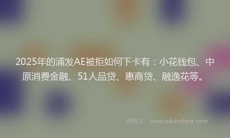 2025年的浦发AE被拒如何下卡有：小花钱包、中原消费金融、51人品贷、惠商贷、融逸花等。