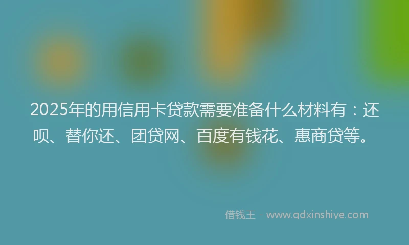 2025年的用信用卡贷款需要准备什么材料有：还呗、替你还、团贷网、百度有钱花、惠商贷等。