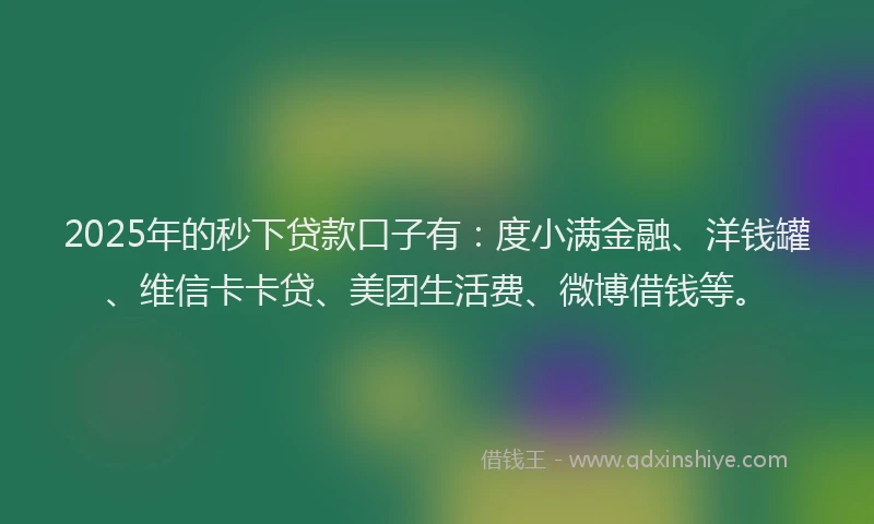 2025年的秒下贷款口子有：度小满金融、洋钱罐、维信卡卡贷、美团生活费、微博借钱等。