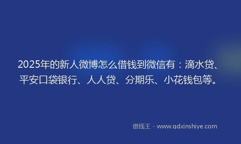 2025年的新人微博怎么借钱到微信有：滴水贷、平安口袋银行、人人贷、分期乐、小花钱包等。