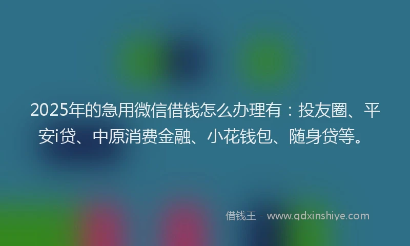 2025年的急用微信借钱怎么办理有：投友圈、平安i贷、中原消费金融、小花钱包、随身贷等。