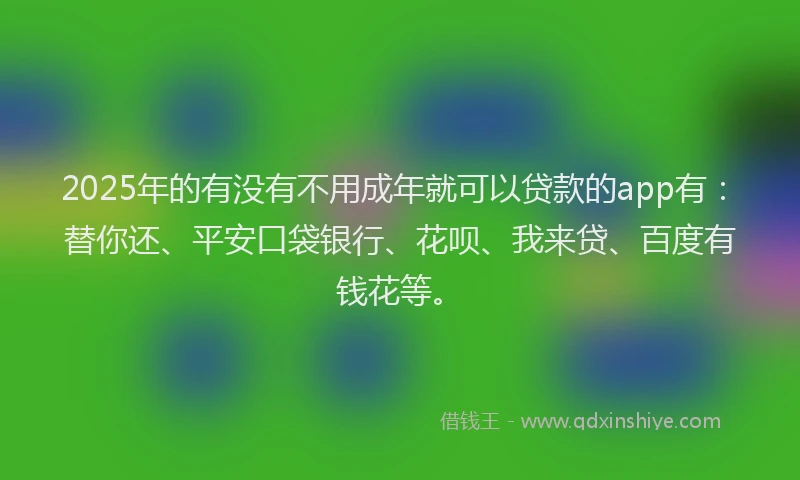 2025年的有没有不用成年就可以贷款的app有：替你还、平安口袋银行、花呗、我来贷、百度有钱花等。