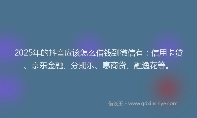2025年的抖音应该怎么借钱到微信有：信用卡贷、京东金融、分期乐、惠商贷、融逸花等。