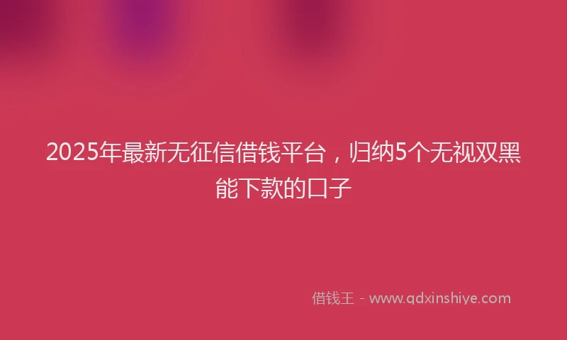 2025年最新无征信借钱平台，归纳5个无视双黑能下款的口子