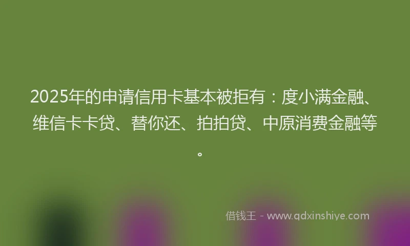 2025年的申请信用卡基本被拒有：度小满金融、维信卡卡贷、替你还、拍拍贷、中原消费金融等。
