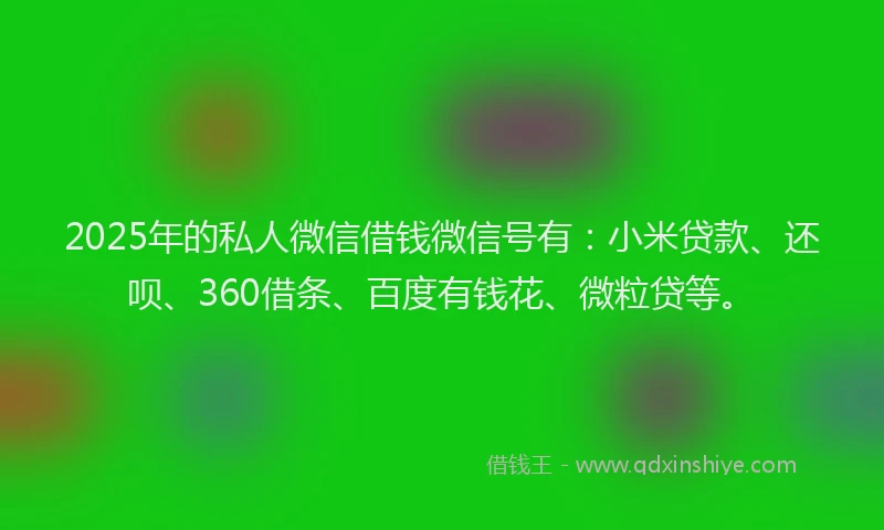 2025年的私人微信借钱微信号有：小米贷款、还呗、360借条、百度有钱花、微粒贷等。