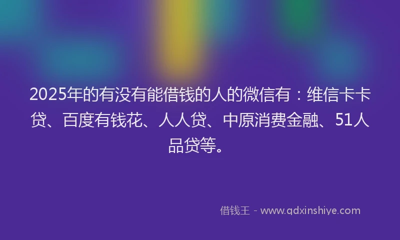 2025年的有没有能借钱的人的微信有：维信卡卡贷、百度有钱花、人人贷、中原消费金融、51人品贷等。