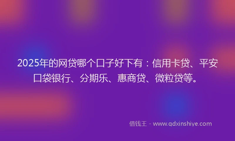 2025年的网贷哪个口子好下有：信用卡贷、平安口袋银行、分期乐、惠商贷、微粒贷等。