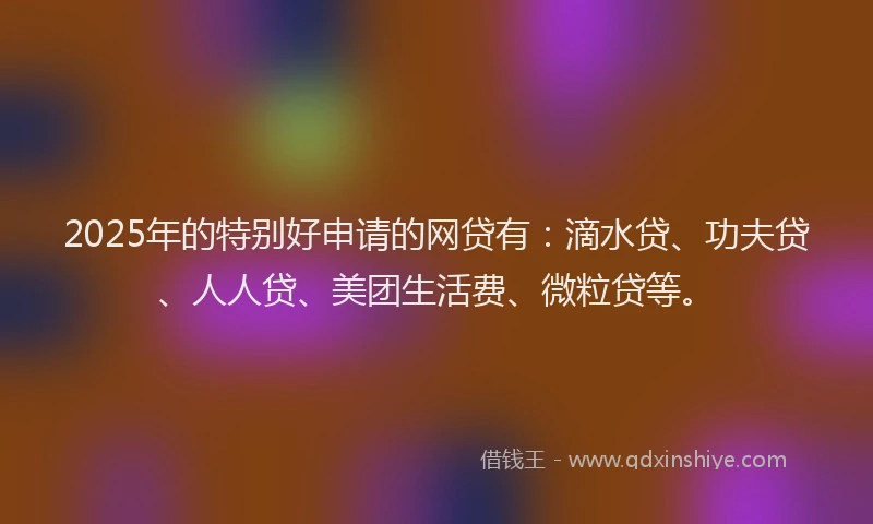 2025年的特别好申请的网贷有：滴水贷、功夫贷、人人贷、美团生活费、微粒贷等。