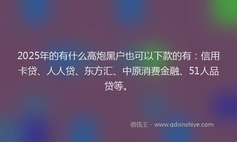 2025年的有什么高炮黑户也可以下款的有：信用卡贷、人人贷、东方汇、中原消费金融、51人品贷等。