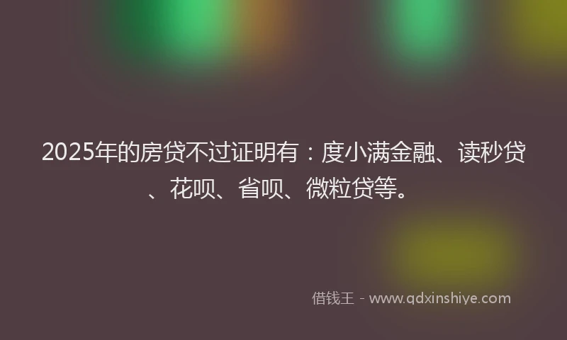 2025年的房贷不过证明有：度小满金融、读秒贷、花呗、省呗、微粒贷等。