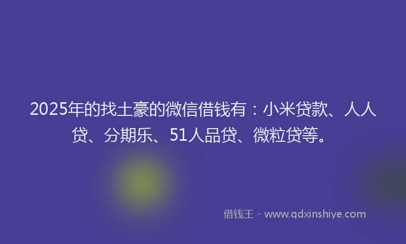 2025年的找土豪的微信借钱有：小米贷款、人人贷、分期乐、51人品贷、微粒贷等。