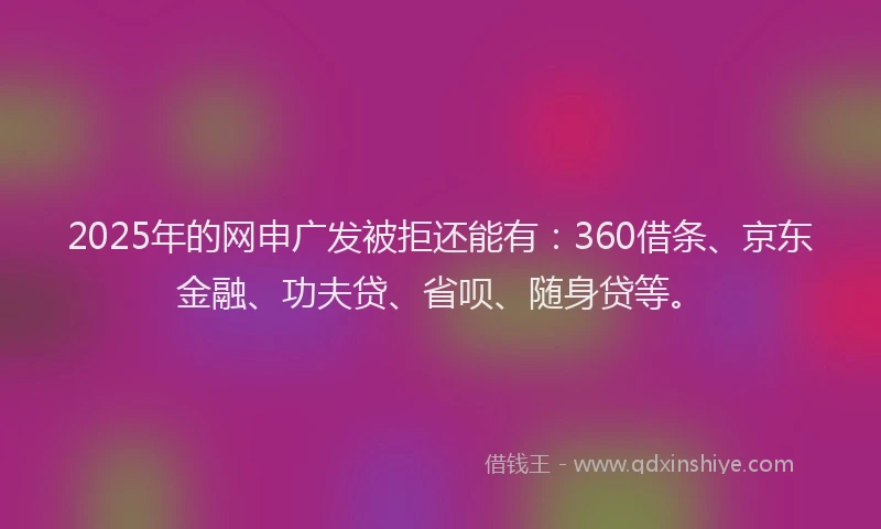2025年的网申广发被拒还能有：360借条、京东金融、功夫贷、省呗、随身贷等。