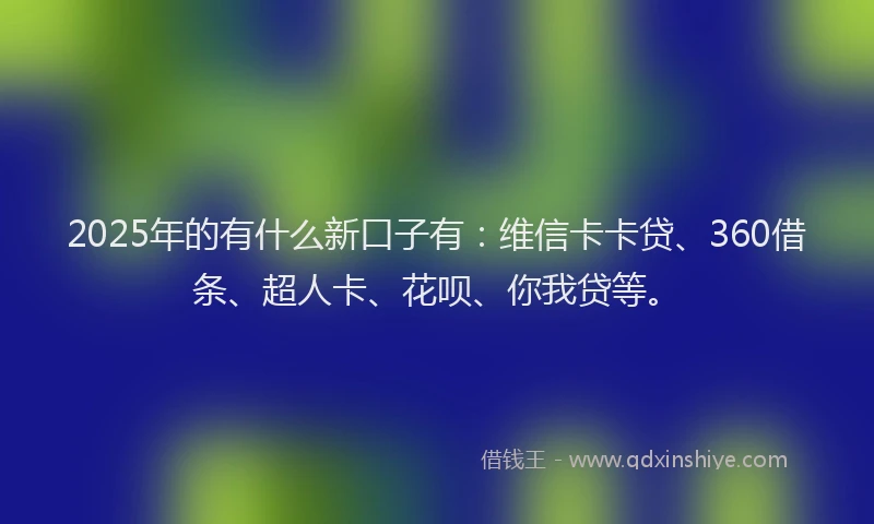 2025年的有什么新口子有：维信卡卡贷、360借条、超人卡、花呗、你我贷等。