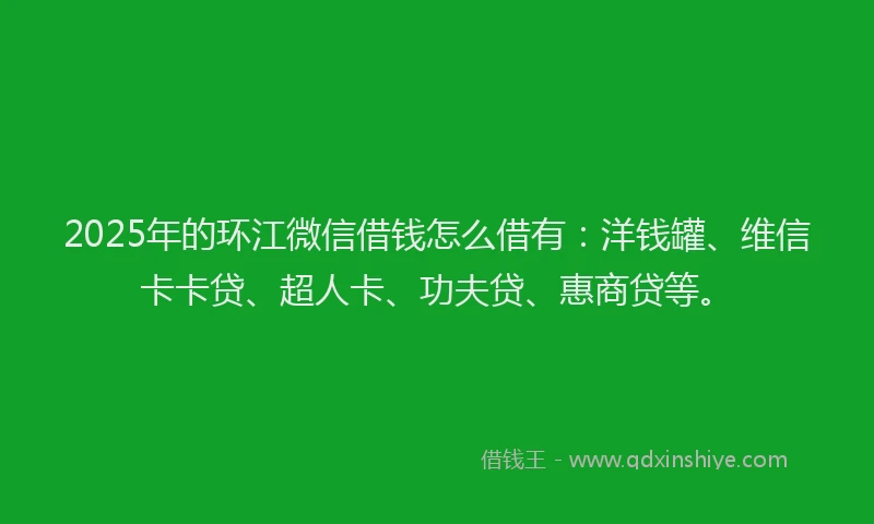 2025年的环江微信借钱怎么借有：洋钱罐、维信卡卡贷、超人卡、功夫贷、惠商贷等。