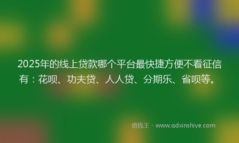 2025年的线上贷款哪个平台最快捷方便不看征信有：花呗、功夫贷、人人贷、分期乐、省呗等。