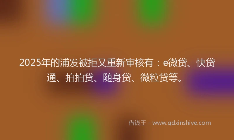 2025年的浦发被拒又重新审核有：e微贷、快贷通、拍拍贷、随身贷、微粒贷等。
