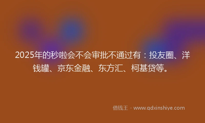 2025年的秒啦会不会审批不通过有：投友圈、洋钱罐、京东金融、东方汇、柯基贷等。