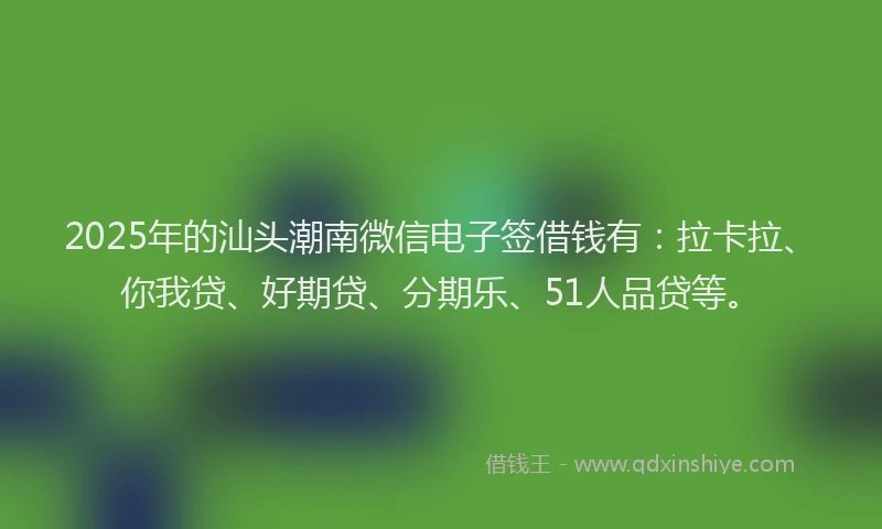 2025年的汕头潮南微信电子签借钱有：拉卡拉、你我贷、好期贷、分期乐、51人品贷等。