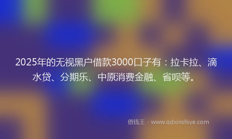 2025年的无视黑户借款3000口子有：拉卡拉、滴水贷、分期乐、中原消费金融、省呗等。