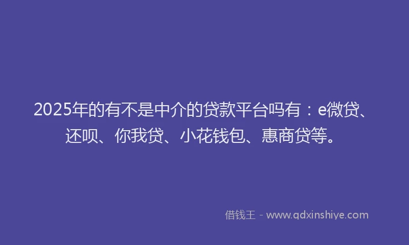 2025年的有不是中介的贷款平台吗有：e微贷、还呗、你我贷、小花钱包、惠商贷等。